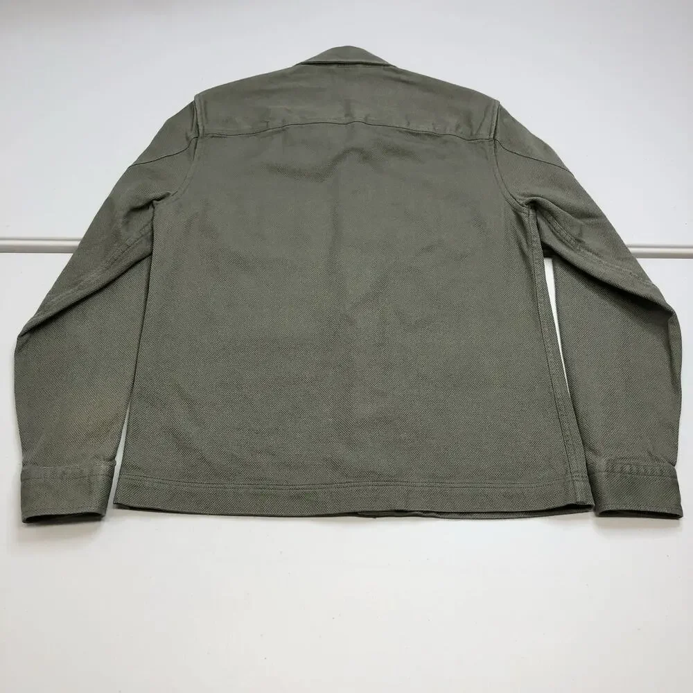 Reiss Men’s Nico Cotton Press Stud Overshirt Small Olive Green 100% Cotton